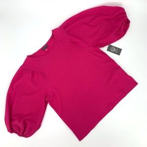 Vince Camuto NWT Modern Pink Crinkled Texture 3/4 Puffed Sleeve Top, Small